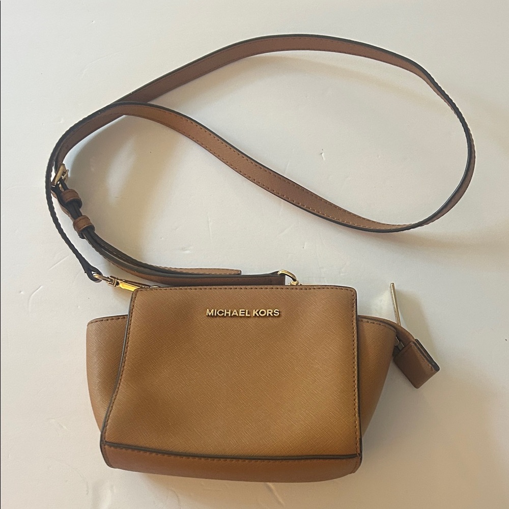 Michael Kors Tan Saffiano Leather Small Crossbody Bag